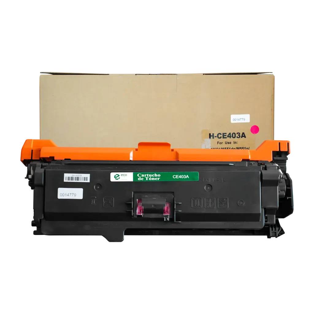 Cartucho de Tóner marca ECO-TONER para impresoras Hewlett Packard LJ M551N, M575, código CE403A, Magenta, rendimiento para 6000 páginas