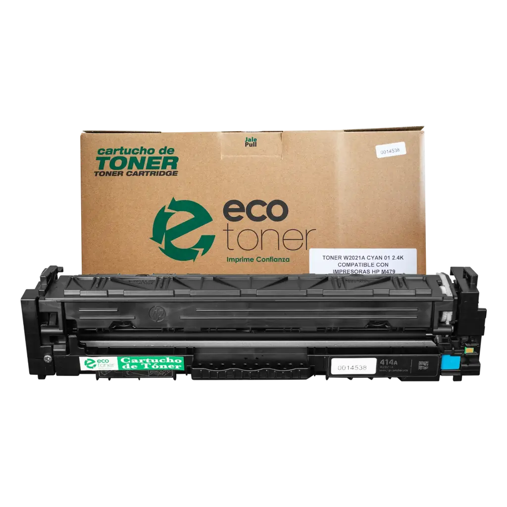 Cartucho de Tóner marca ECO-TONER para impresoras Hewlett Packard M479, M454, código W2021A, Cian, rendimiento para 2100 páginas