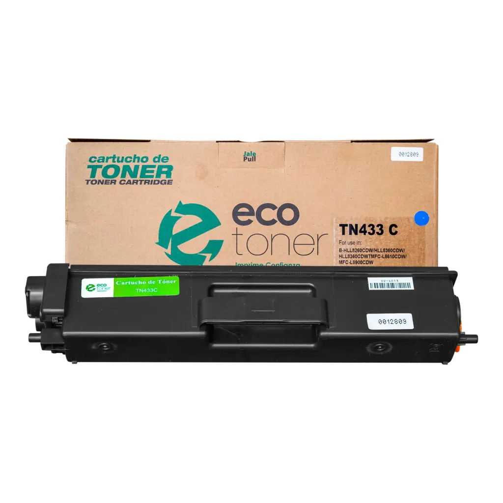 Cartucho de Tóner marca ECO-TONER para impresoras Brother 8900, código TN433, Cian, rendimiento para 4000 páginas