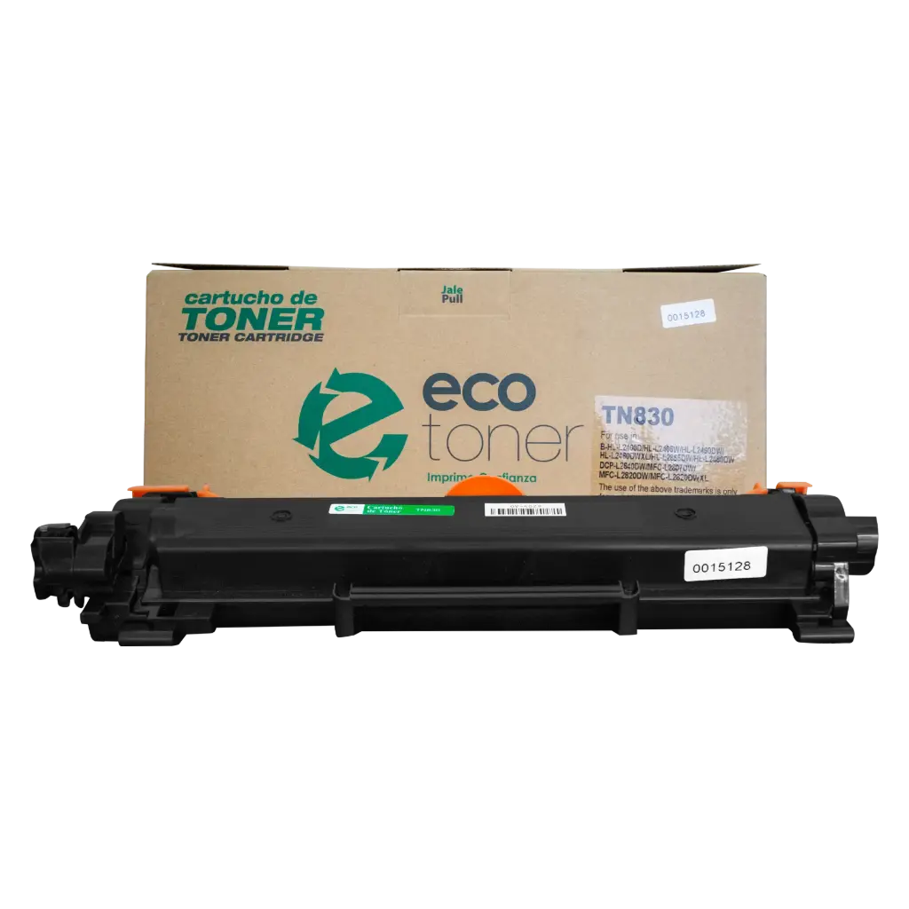 Cartucho de Tóner marca ECO-TONER para impresoras Brother L2400D, 2405W, 2460DW, 2807DW, 2807DW, 2820DW, 2840DW, 2865DW, 2480DW, Código TN830A, Negro, Rendimiento para 1200 Págs.