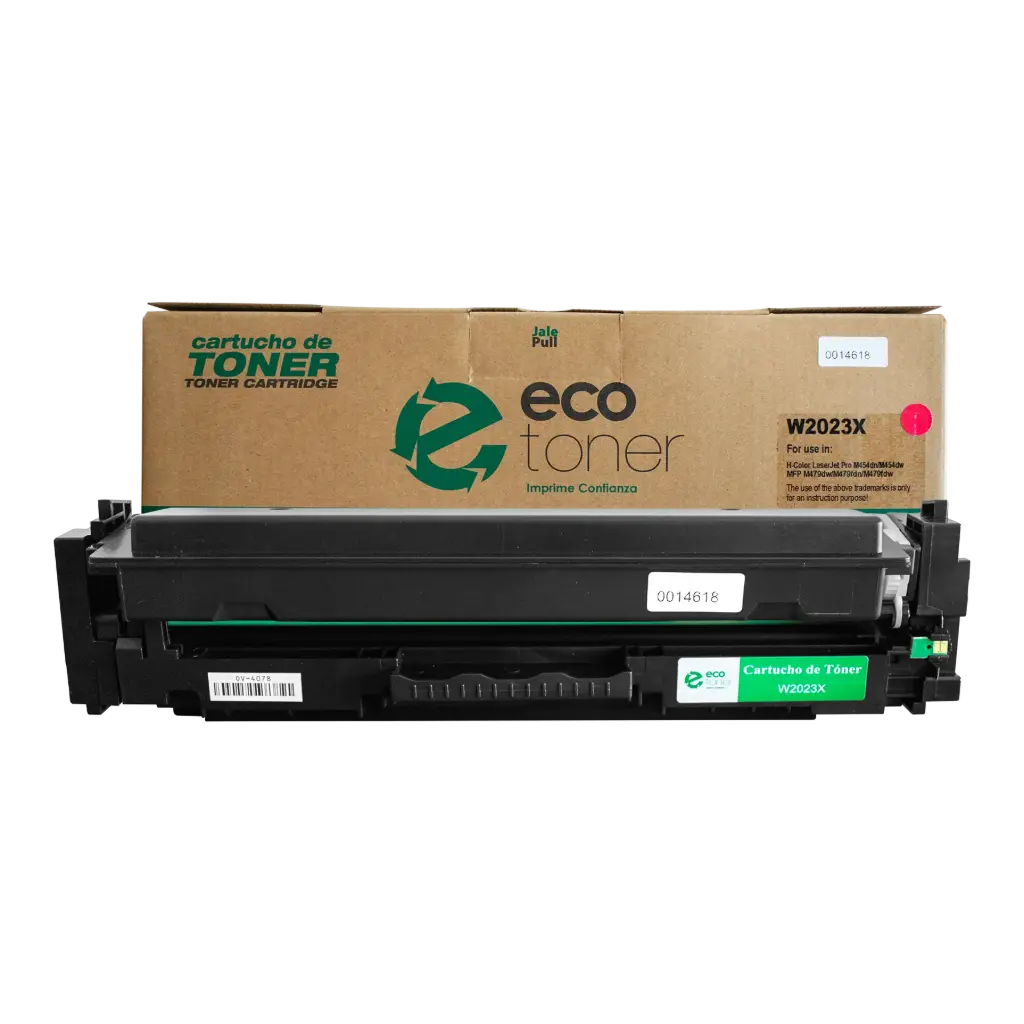 Cartucho de Tóner marca ECO-TONER para impresoras Hewlett Packard M479, M454, código W2023X, Magenta, rendimiento para 6000 páginas