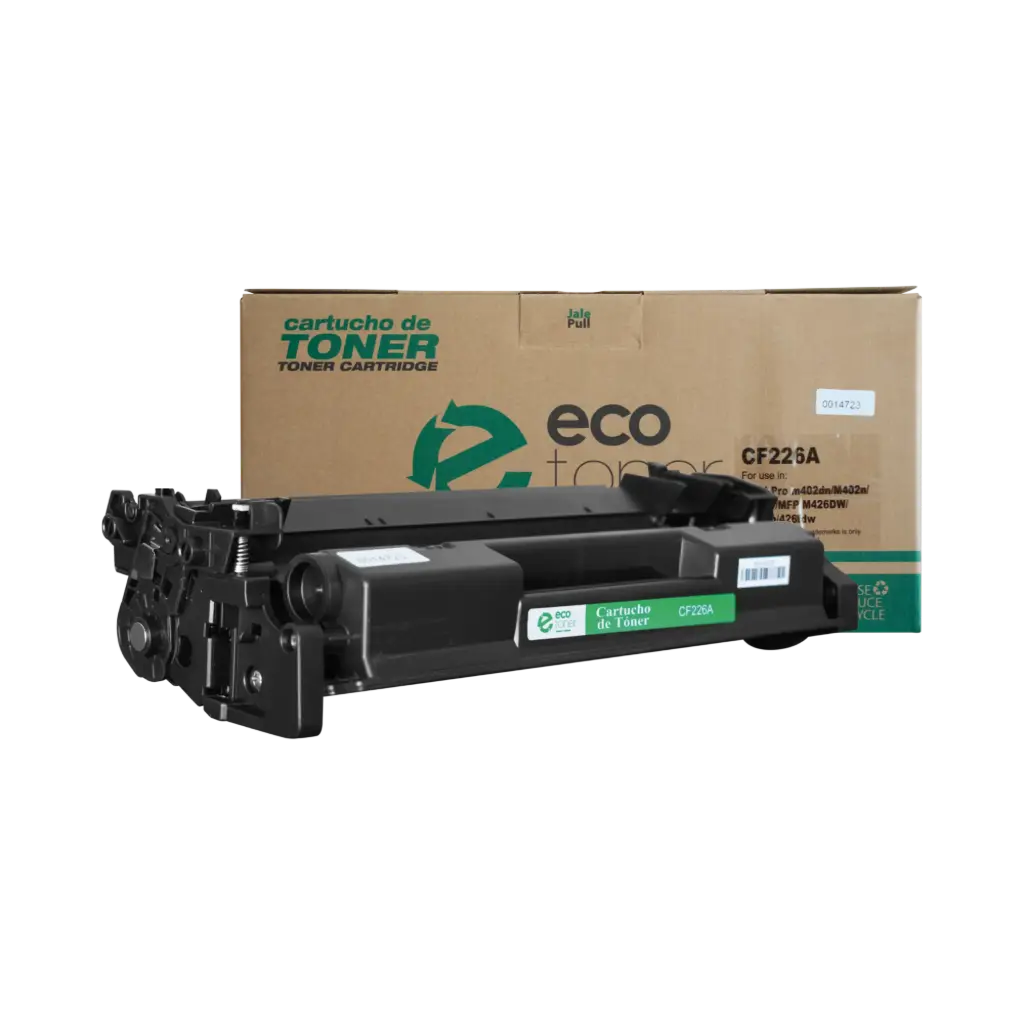 Cartucho de Tóner marca ECO-TONER para impresoras Hewlett Packard LJ PRO M402, M426MFP, código CF226A, Negro, Rendimiento para 3100 Págs.