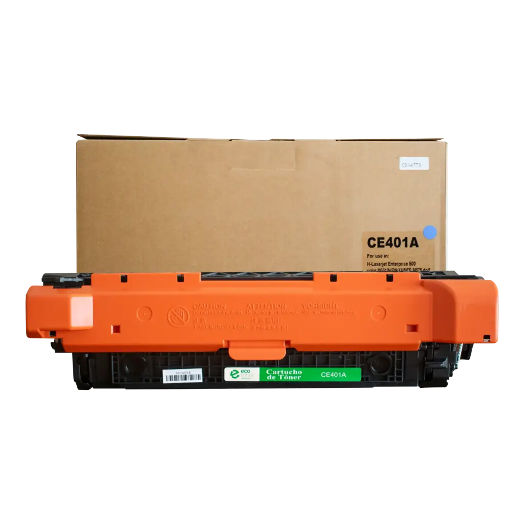 Cartucho de Tóner marca ECO-TONER para impresoras Hewlett Packard LJ M551N, M575, código CE401A, Cian, rendimiento para 6000 páginas