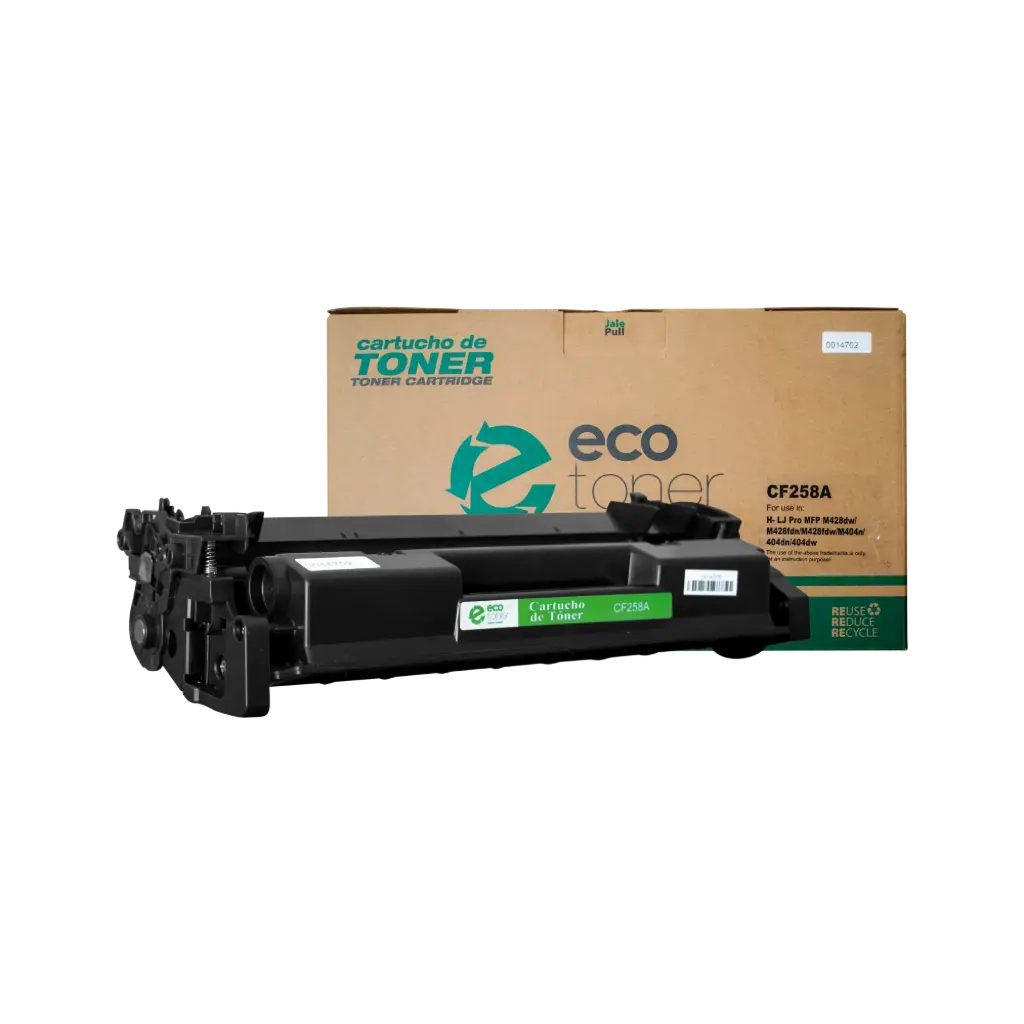 Cartucho de Tóner marca ECO-TONER compatible con impresoras Hewlett Packard M404, M428, código CF258A, Negro, Rendimiento para 3000 Págs.