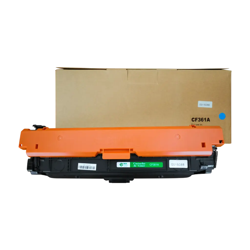 Cartucho de Tóner marca ECO-TONER para impresoras Hewlett Packard M552DN, M553DN, código CF361A, Cian, rendimiento para 5000 páginas