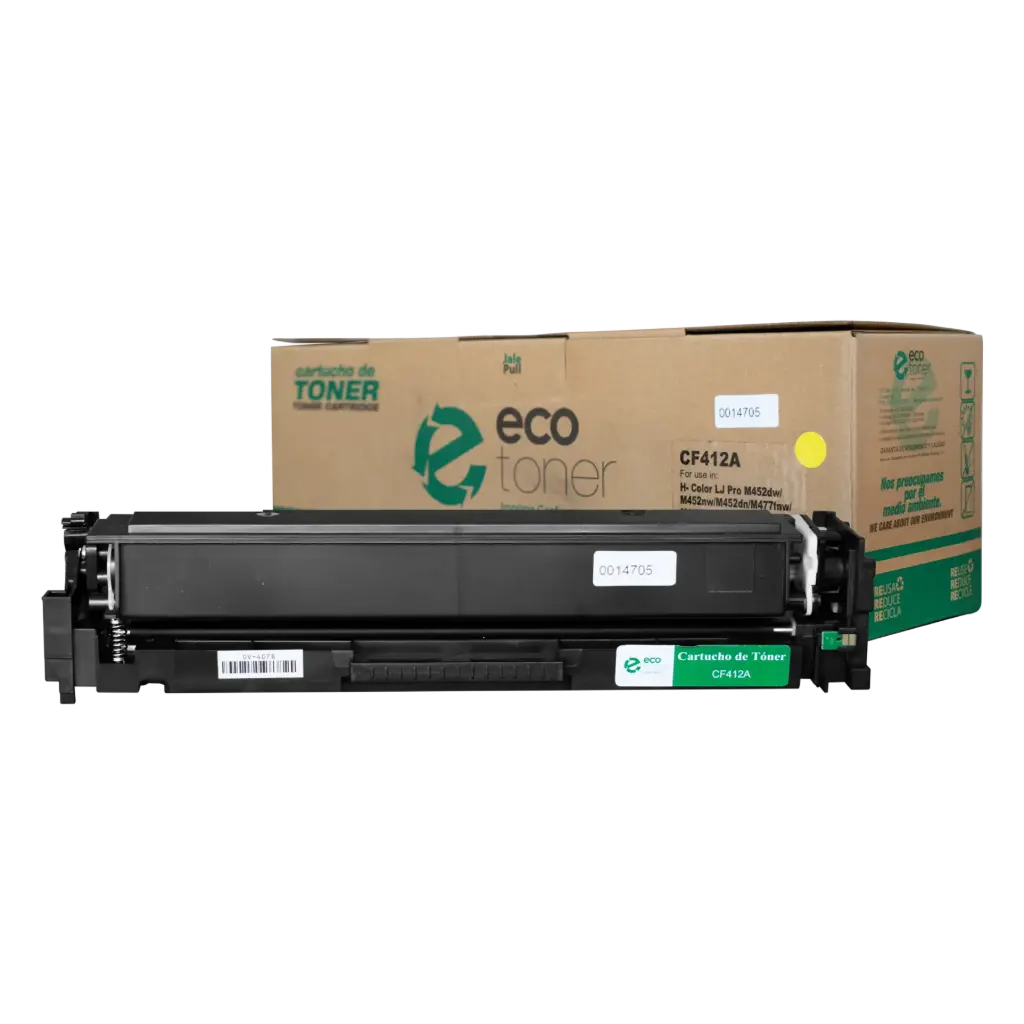 Cartucho de Tóner marca ECO-TONER para impresoras Hewlett Packard LJ PRO M452, MFP477, código CF412A, Yellow, rendimiento para 2300 páginas