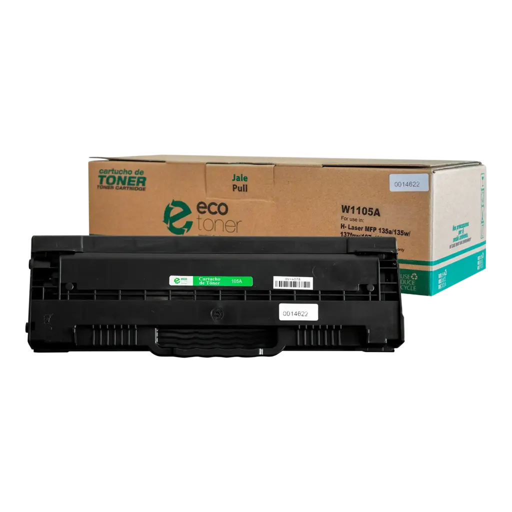 Cartucho de Tóner marca ECO-TONER para impresoras Hewlett Packard MFP 135, 137, código W1105A, Negro, Rendimiento para 1000 Págs.