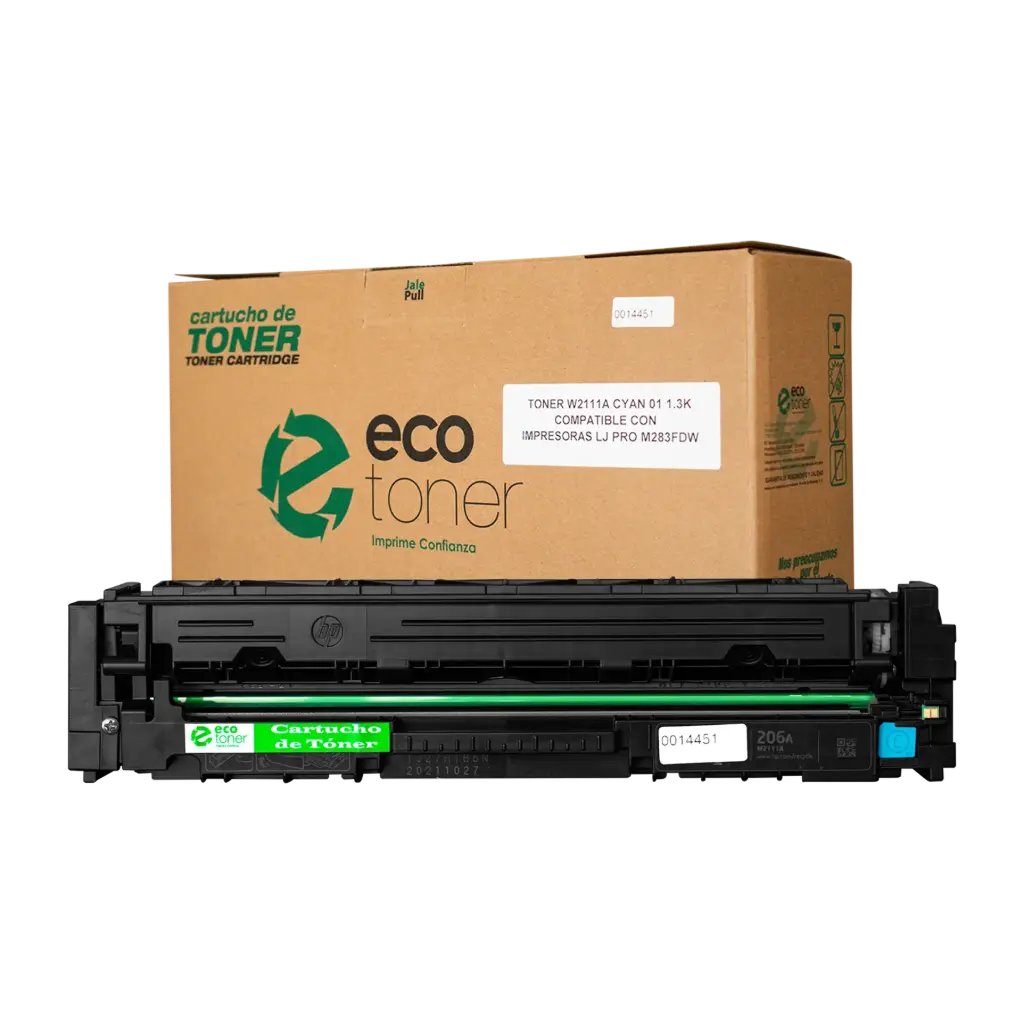 Cartucho de Tóner marca ECO-TONER compatible con impresoras Hewlett Packard M283, código W2111A, Cian, rendimiento para 1250 Págs.