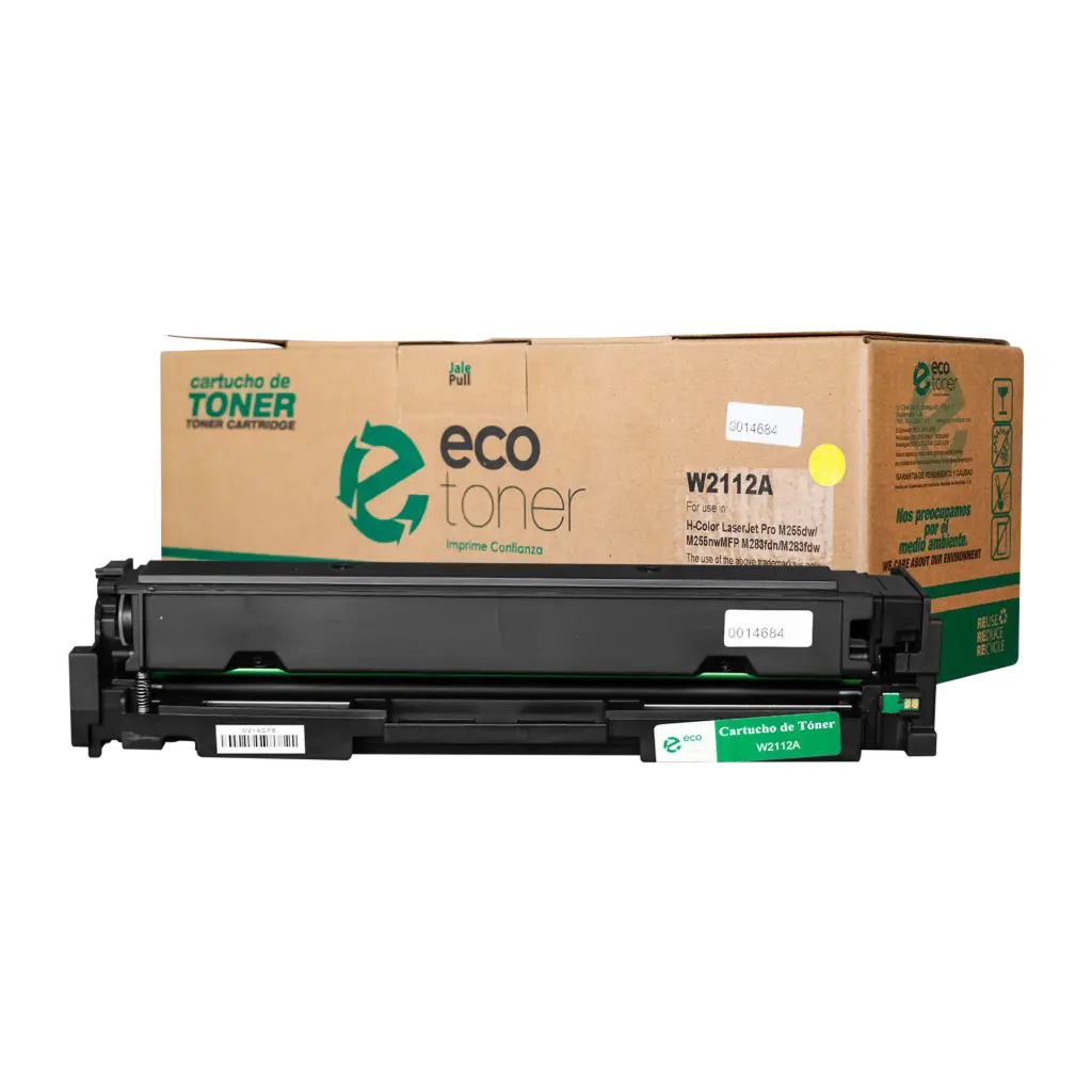 Cartucho de Tóner marca ECO-TONER para impresoras Hewlett Packard M283, código W2112A, Yellow, rendimiento para 1250 páginas