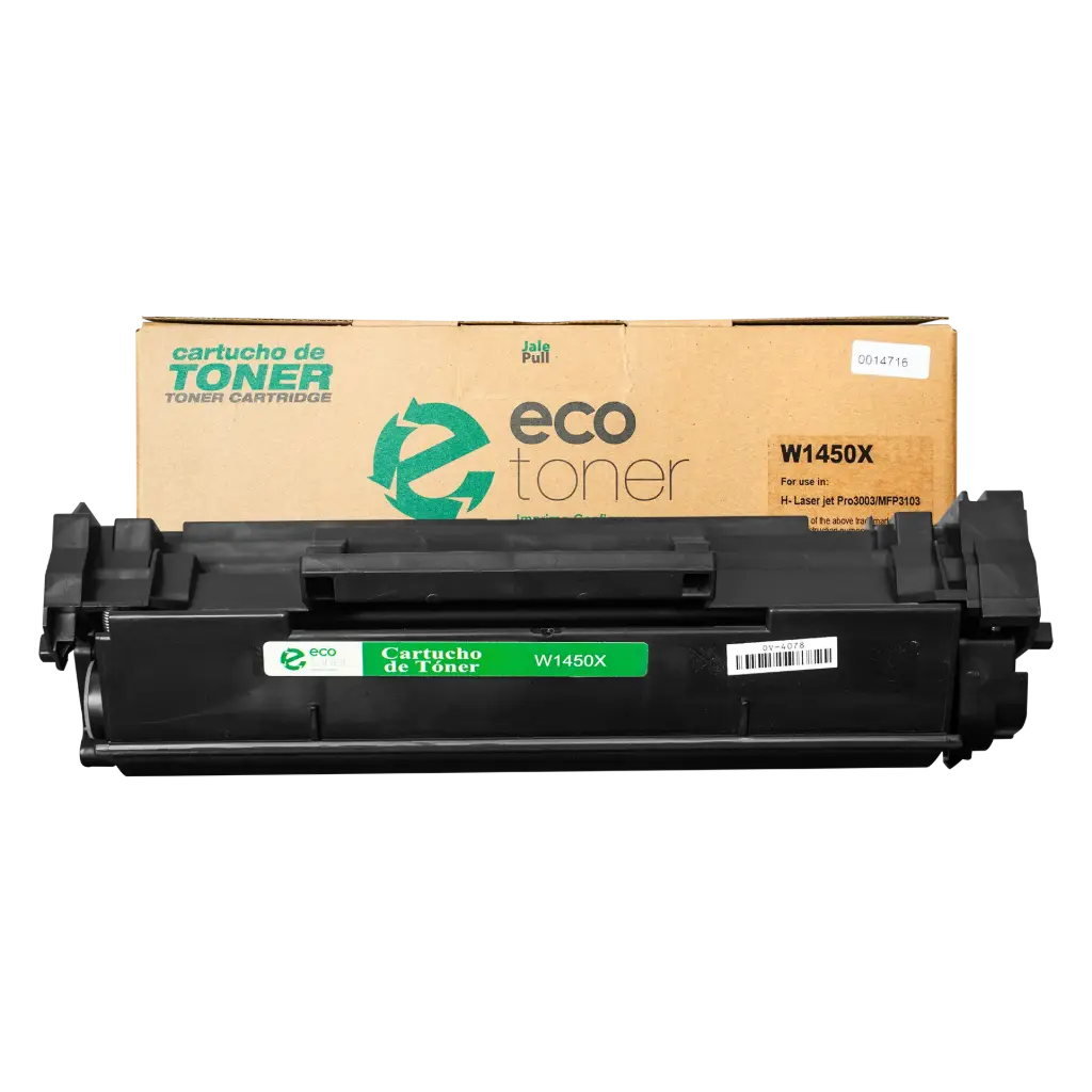 Cartucho de Tóner marca ECO-TONER para impresoras Hewlett Packard 3003, MFP3103, código W1450X, Negro, Alto Rendimiento para 3800 Págs.