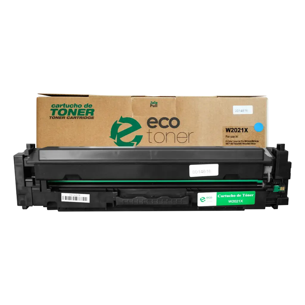 Cartucho de Tóner marca ECO-TONER para impresoras Hewlett Packard M479, M454, código W2021X, Cian, de alto rendimiento para 6000 páginas