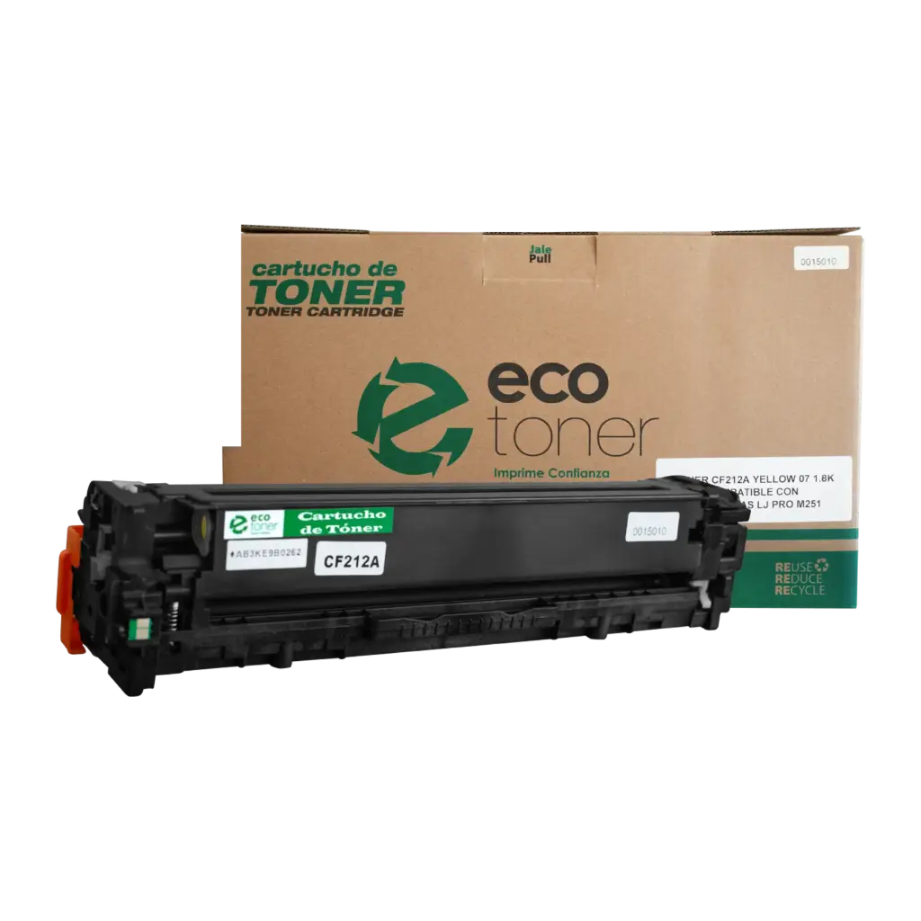 Cartucho de Tóner marca ECO-TONER para impresoras Hewlett Packard LJ 131, M251, M276,  código CF212A, Yellow, rendimiento para 1800 páginas