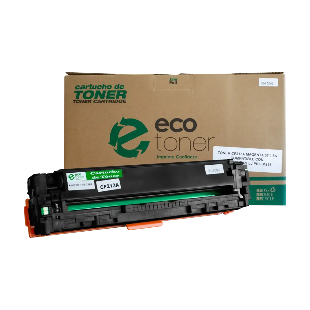 Cartucho de Tóner marca ECO-TONER para impresoras Hewlett Packard LJ 131, M251, M276,  código CF213A, Magenta, rendimiento para 1800 páginas
