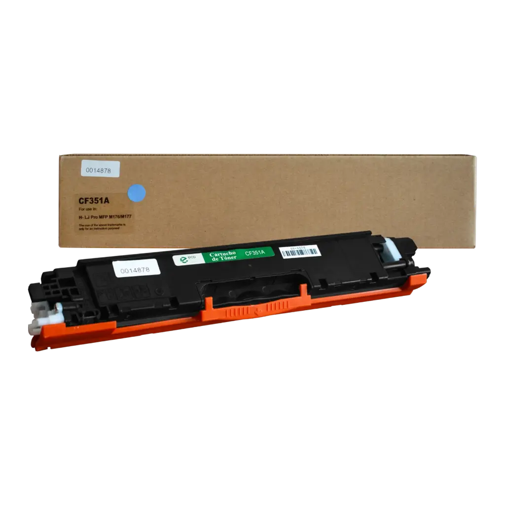 Cartucho de Tóner marca ECO-TONER para impresoras Hewlett Packard M176, M177, código CF351A, Cian, rendimiento para 1000 páginas  
