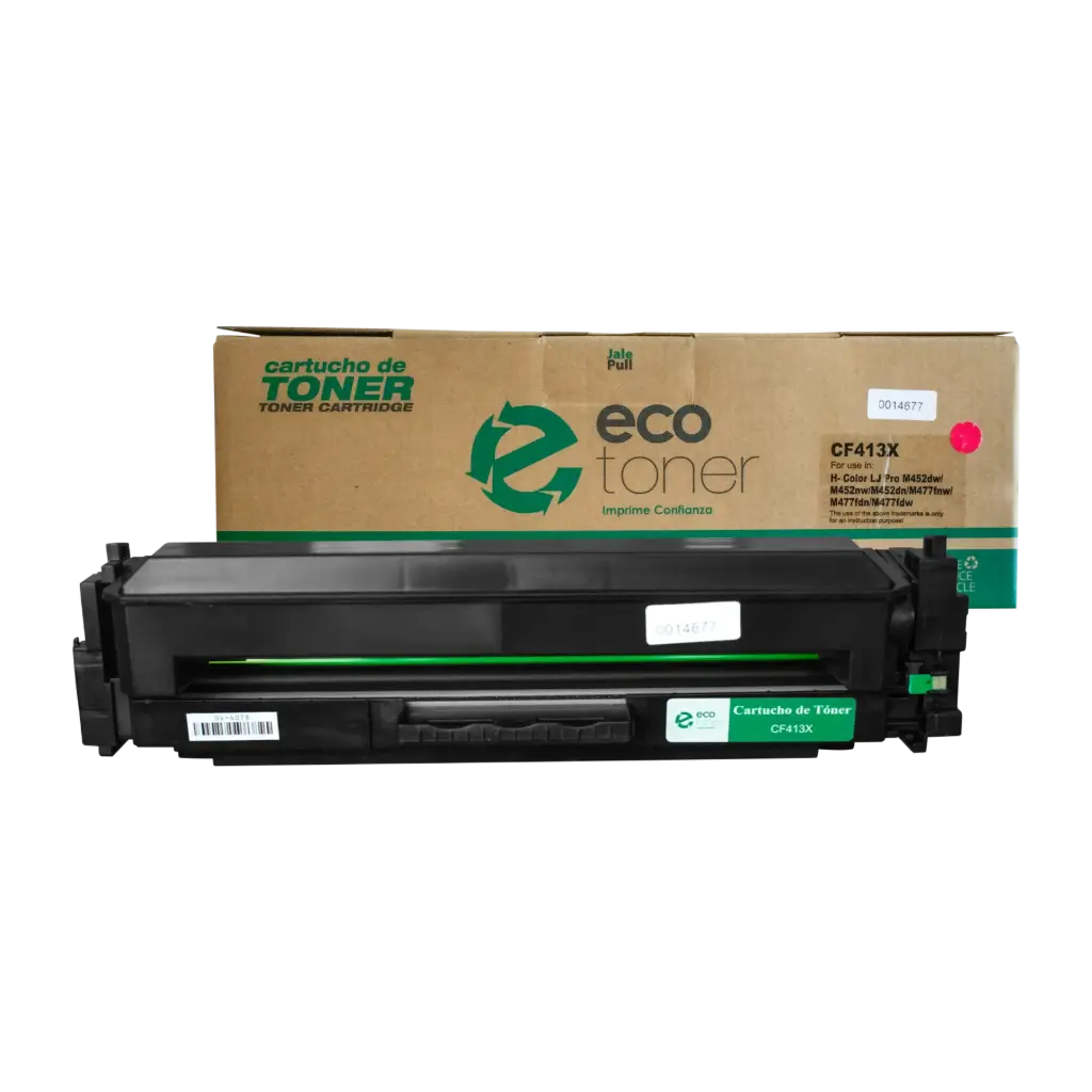Cartucho de Tóner marca ECO-TONER para impresoras Hewlett Packard LJ PRO M452, MFP477, código CF413X, Magenta, rendimiento para 5000 páginas  