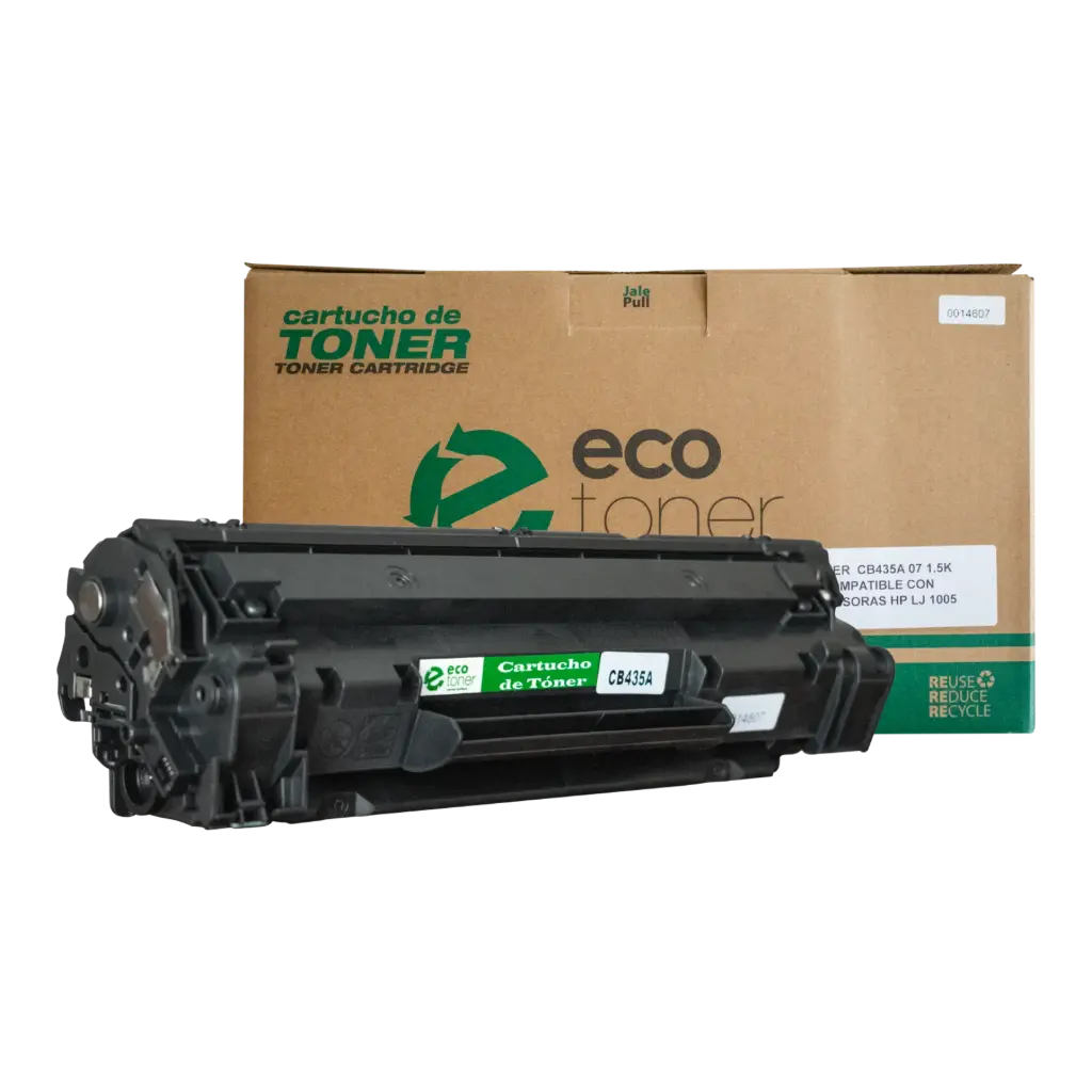 Cartucho de Tóner marca ECO-TONER para impresoras Hewlett Packard P1005, P1006, código CB435A, Negro, Rendimiento para 1500 Págs. 