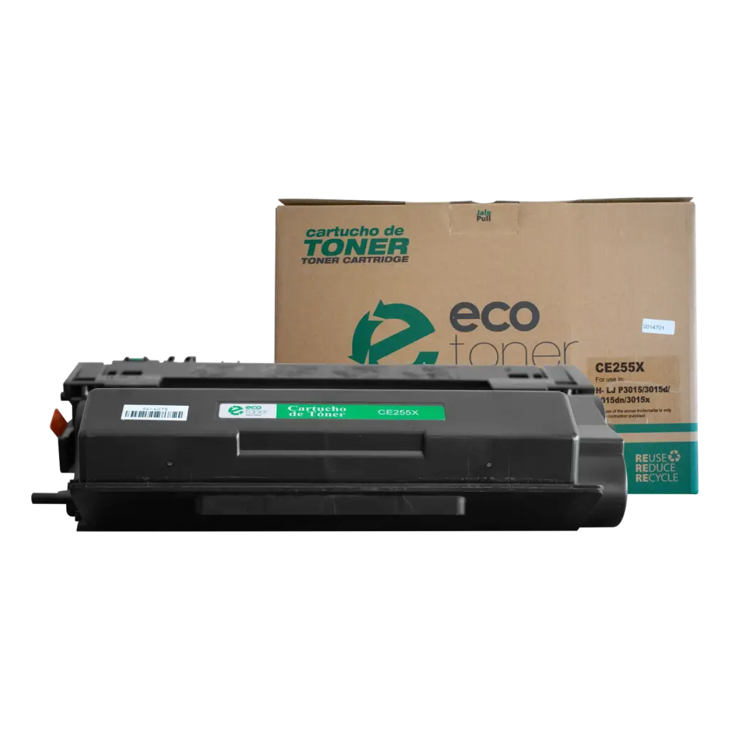 Cartucho de Tóner marca ECO-TONER compatible con impresoras Hewlett Packard LJ P3015, 3016, HP521, Código CE255X, Negro, de Alto Rendimiento para 12000 Págs.