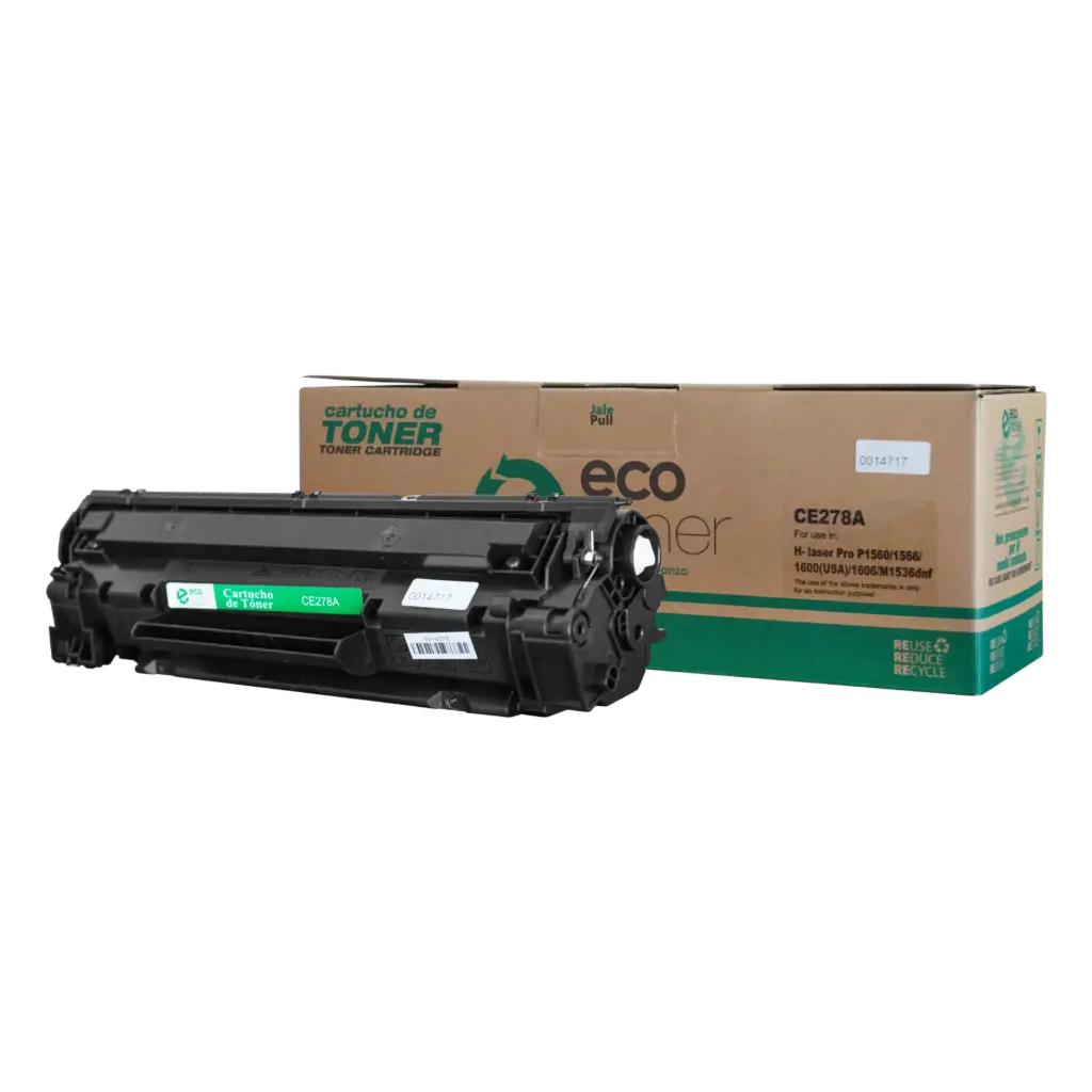 Cartucho de Tóner marca ECO-TONER para impresoras Hewlett Packard LJ PRO P1566, 1606, código CE278A, Negro, Rendimiento para 2100 Págs.      