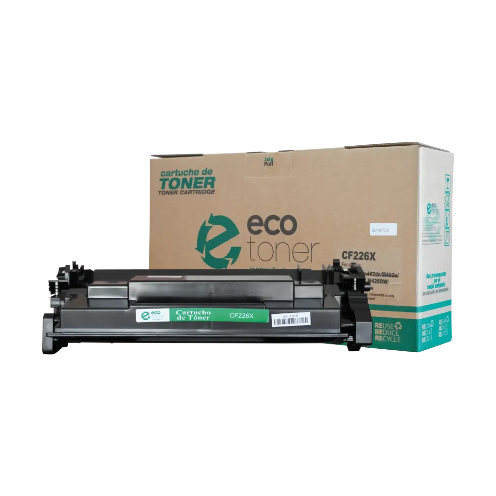 Cartucho de Tóner marca ECO-TONER para impresoras Hewlett Packard LJ PRO M402, M426MFP, código CF226X, Negro, Rendimiento para 9000 Págs. 