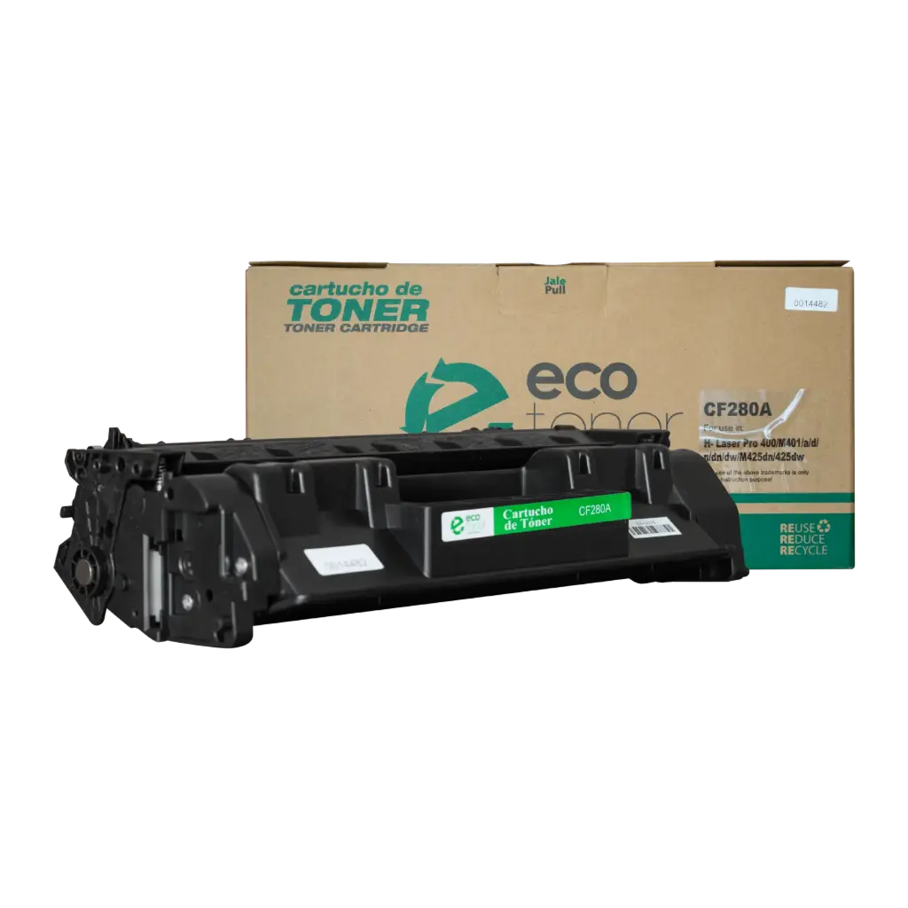Cartucho de Tóner marca ECO-TONER compatible con impresoras Hewlett Packard LJ PRO 400, M401, M425, código CF280A, Negro, Rendimiento para 2700 Págs.
