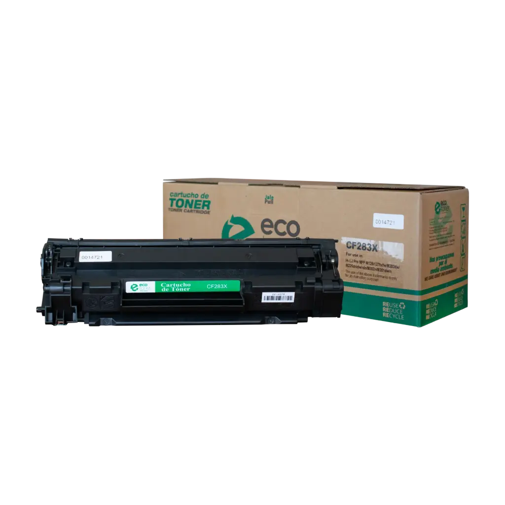 Cartucho de Tóner marca ECO-TONER para impresora Hewlett Packard LJ MFP M125, 127, Código CF283X, Negro Rendimiento para 2200 Págs.      