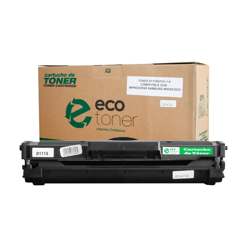 Cartucho de Tóner marca ECO-TONER para impresoras Samsung M2020, 2022, 2070, código MLTD111S, Negro, Rendimiento para 1000 Págs.