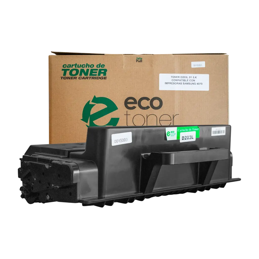 Cartucho de Tóner marca ECO-TONER para impresoras Samsung SL-3320, 3370, 4020, código MLTD203L, Negro Rendimiento para 5000 Págs.  