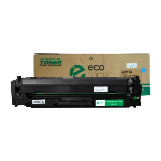 [C] Cartucho de Tóner marca ECO-TONER para impresoras Hewlett Packard LJ PRO M452, MFP477, código CF411x, Cian, rendimiento para 5000 páginas  