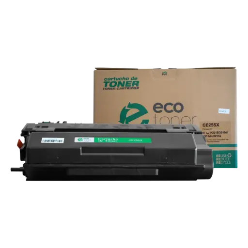 [HLCE255X07] Cartucho de Tóner marca ECO-TONER compatible con impresoras Hewlett Packard LJ P3015, 3016, HP521, Código CE255X, Negro, de Alto Rendimiento para 12000 Págs.