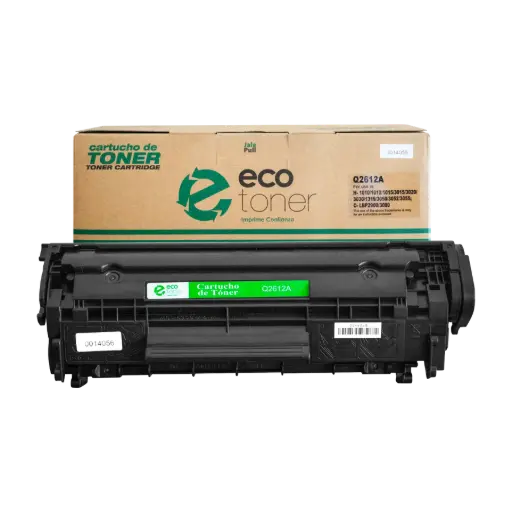 [HLQ2612A07] Cartucho de Tóner marca ECO-TONER para impresoras Hewlett Packard 1010, 1012, 1015, 1020, 1022, 3055 M1319 MFP  código Q2612A, Negro, Rendimiento para 2000 Págs.